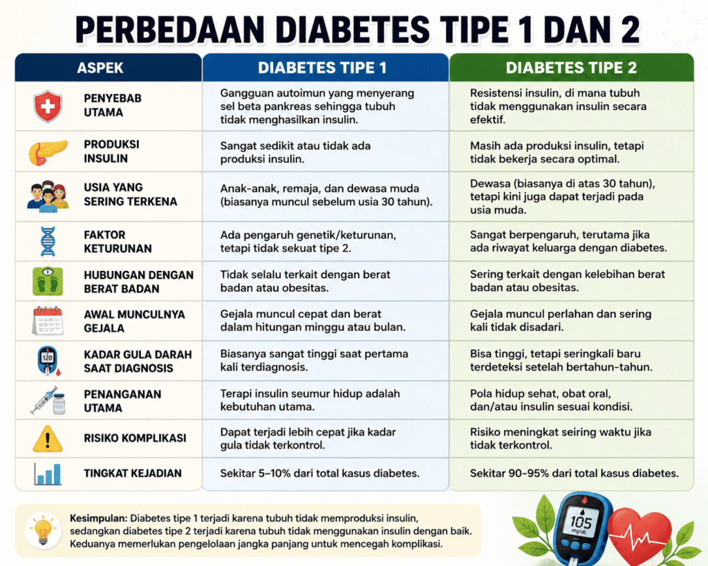 perbedaan diabetes tipe 1 dan 2